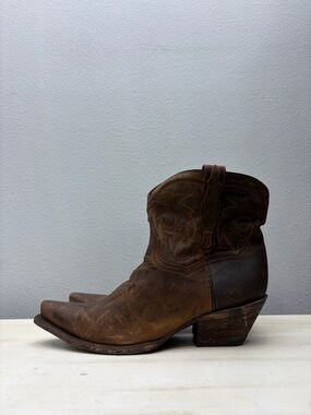 Dan Post Brown Leather Pointed Cowgirl Ankle Boots Size 8.5